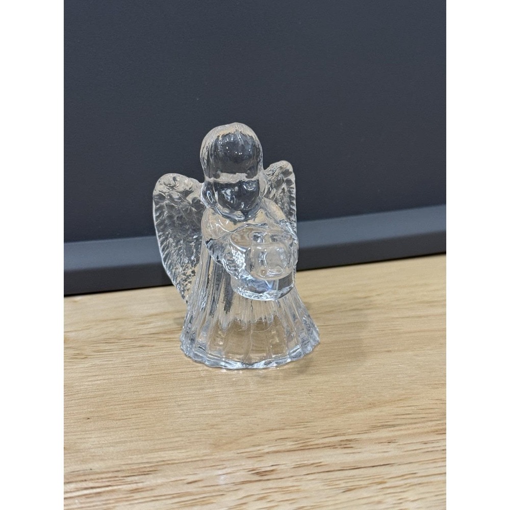 Vintage Biedermann Angel Clear Glass Figurine Mini Taper Candle Holder